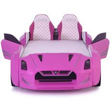 Дитяче ліжко машина GTR Pink 190х90 см з підсвіткою, музикою, шкіряний салон, пультом